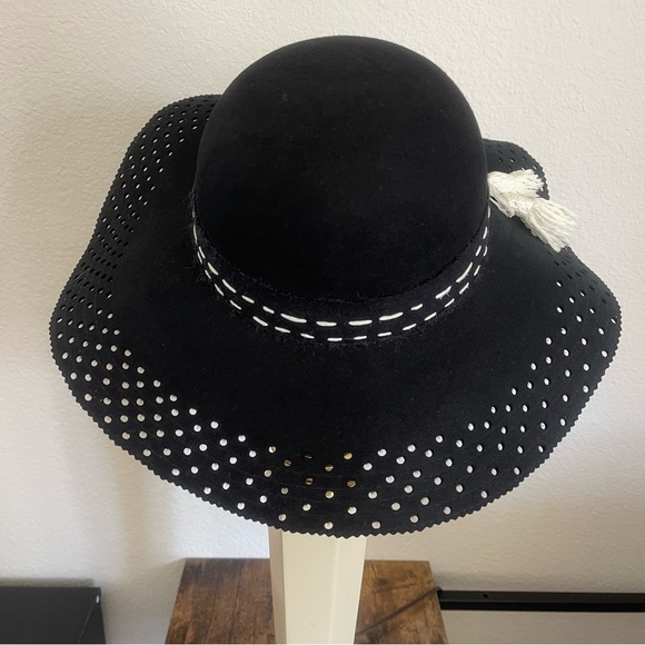 Designer Wool&Silk Black Hat Wide Brim Elegant Wild Wool Hat Autumn And Winter - Picture 4 of 8